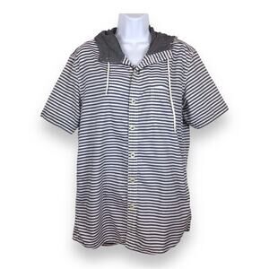 BOSSINI Striped Short Sleeve Button Up Hoodie Men's L